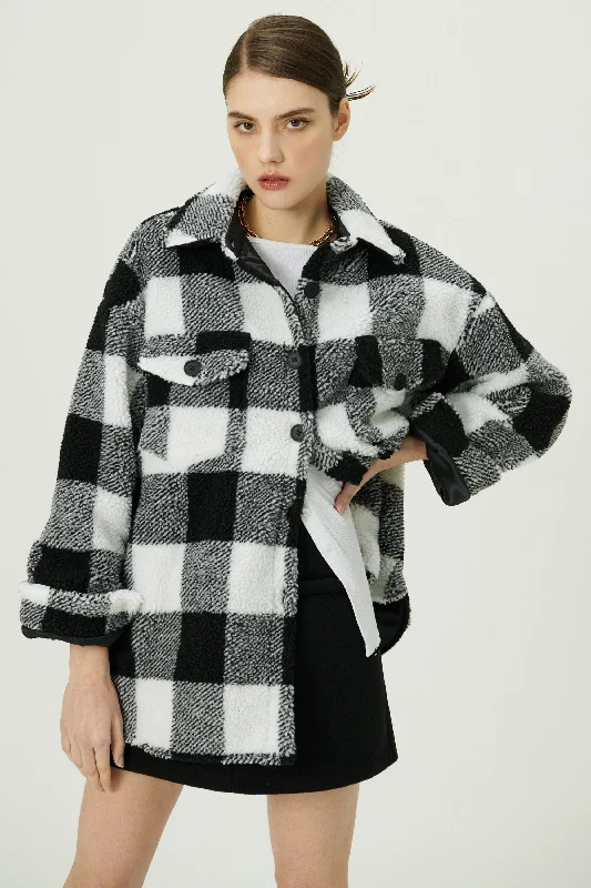 Cool Breeze At Night Taylor Checkerboard Teddy Shacket