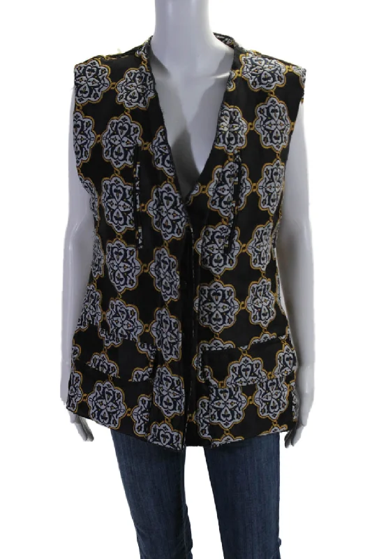 Exquisite Embroidery Ter Et Bantine Womens Button Down Vest Jacket Black Multi Colored Exquisite Embroidery Ter Et Bantine Womens Button Down Vest Jacket Black Multi Colored