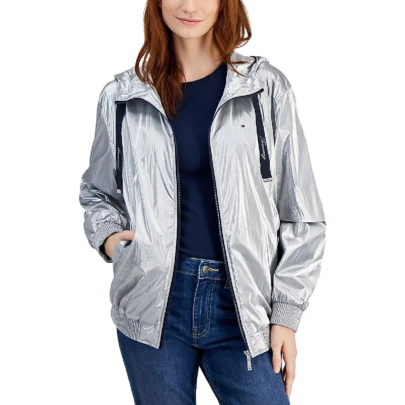 Tommy Hilfiger Womens Metallic Long Sleeve Windbreaker Jacket