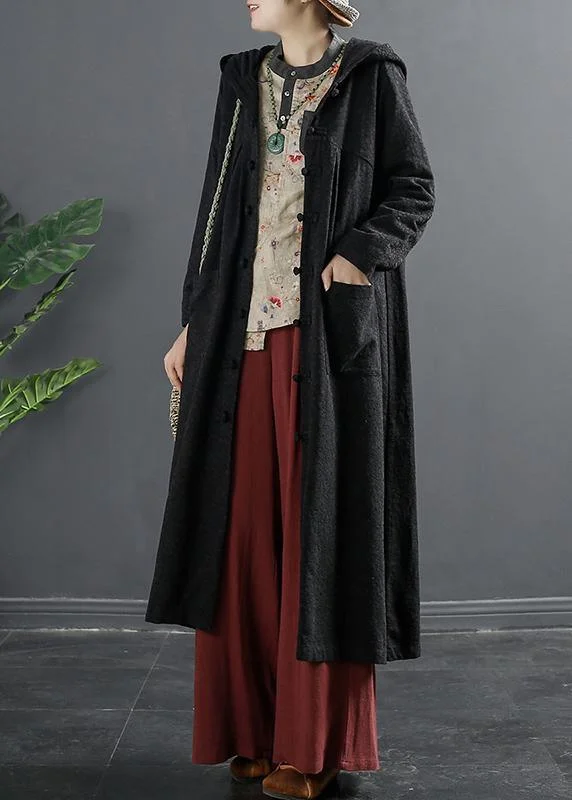 Warm Atmosphere Unique Black Fine Clothes For Women Tunic Chinese Button Coat