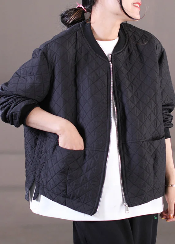 Cozy Fashion Trends Unique Black O-Neck Zippered Pockets Plaid Cotton Coat Long Sleeve Cozy Fashion Trends Unique Black O-Neck Zippered Pockets Plaid Cotton Coat Long Sleeve