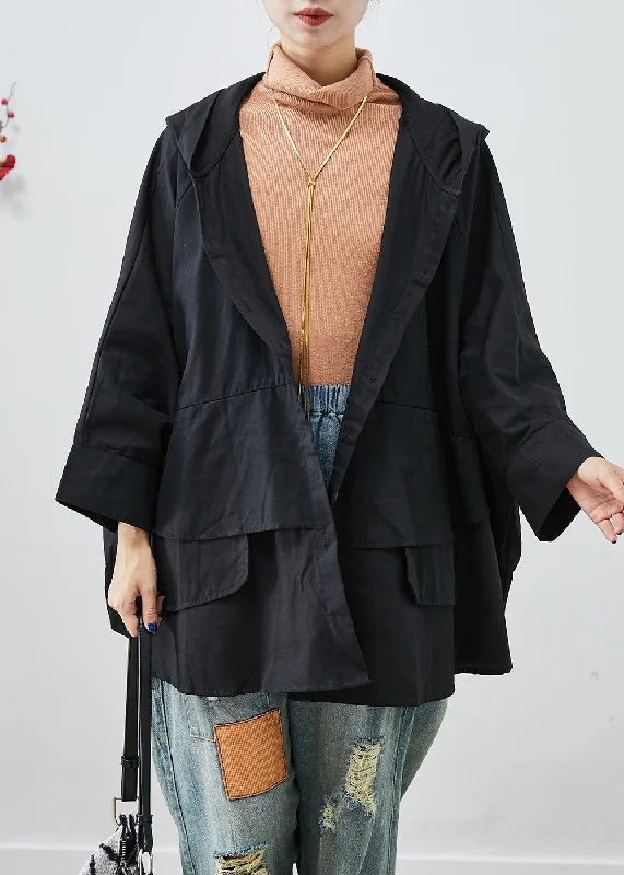 Soft Comfort Unique Black Oversized Patchwork Cotton Jacket Batwing Sleeve