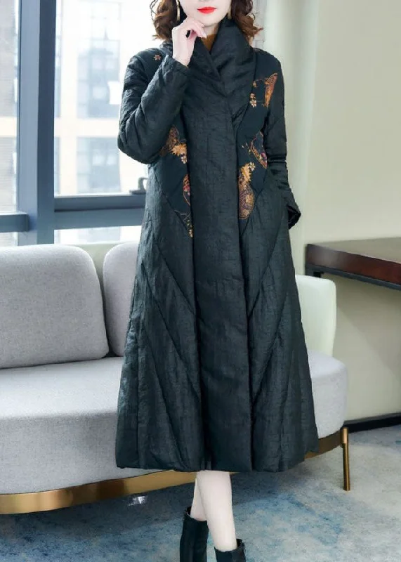 Relaxed And Casual Unique Black Side Open Print Thick Fine Cotton Filled Coat Winter Relaxed And Casual Unique Black Side Open Print Thick Fine Cotton Filled Coat Winter