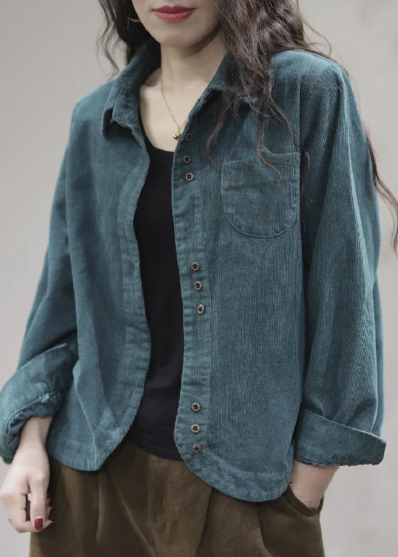 Design And Tailoring Unique Blue Peter Pan Collar Corduroy Coats Long Sleeve