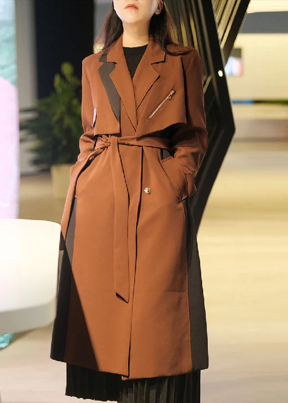 Classic Series Unique Caramel Zip Up Patchwork Spandex Trench Coats 2 Piece Outfit Fall Classic Series Unique Caramel Zip Up Patchwork Spandex Trench Coats 2 Piece Outfit Fall