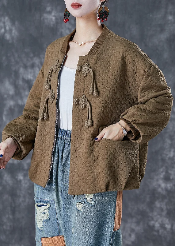 Comfortable Jeans Unique Khaki Tasseled Jacquard Cotton Jacket Fall
