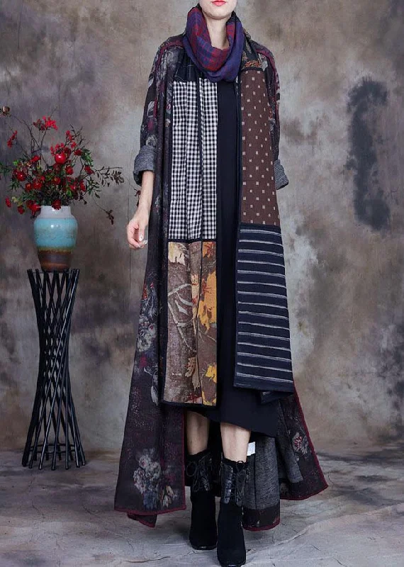 Carefree Unique O-Neck Print Button Casual Fall Coats