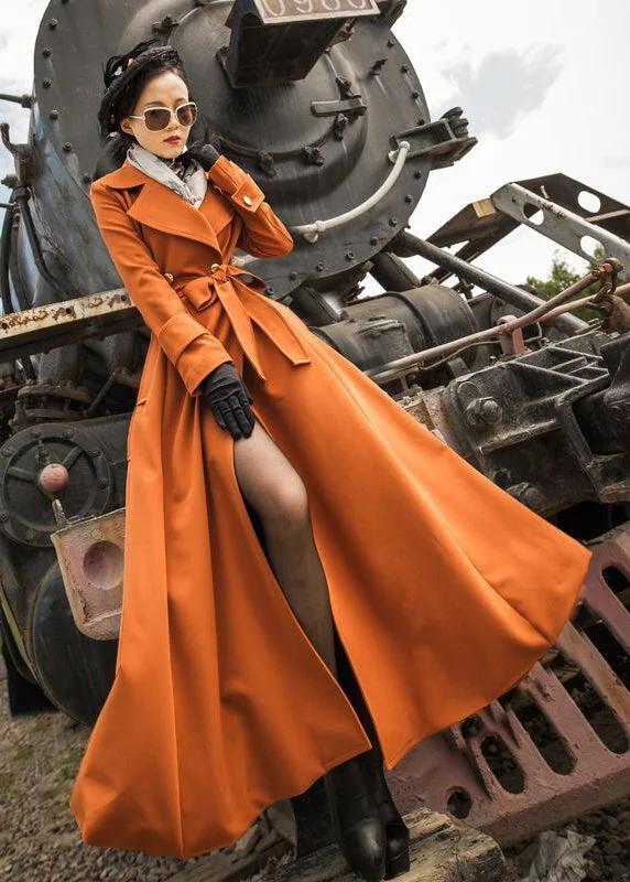 Sports Style Unique Orange Silm Fit Double Breast Cotton Coat Outwear Spring