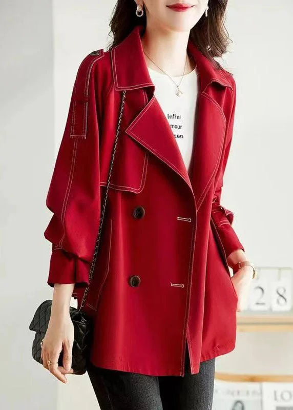 Sports Cool Unique Red Peter Pan Collar Pockets Button Patchwork Cotton Coats Fall