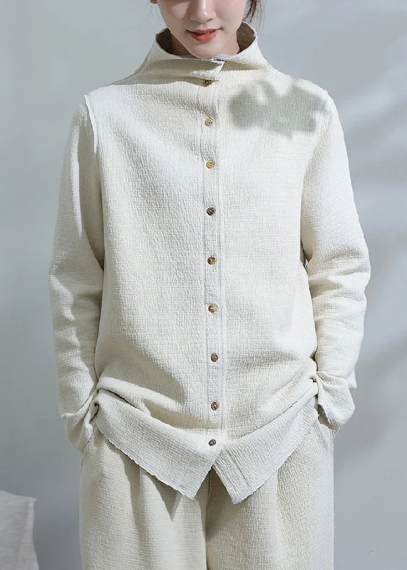Comfortable Fashion Looks Unique White Stand Collar Button Patchwork Cotton Coats Fall