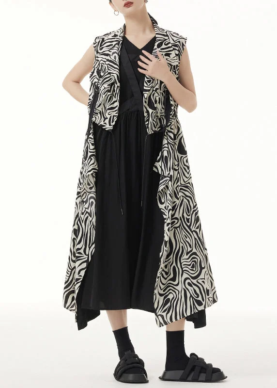 Noble Temperament Unique Zebra Pattern Asymmetrical Lace Up Patchwork Silk Long Waistcoat Sleeveless Noble Temperament Unique Zebra Pattern Asymmetrical Lace Up Patchwork Silk Long Waistcoat Sleeveless
