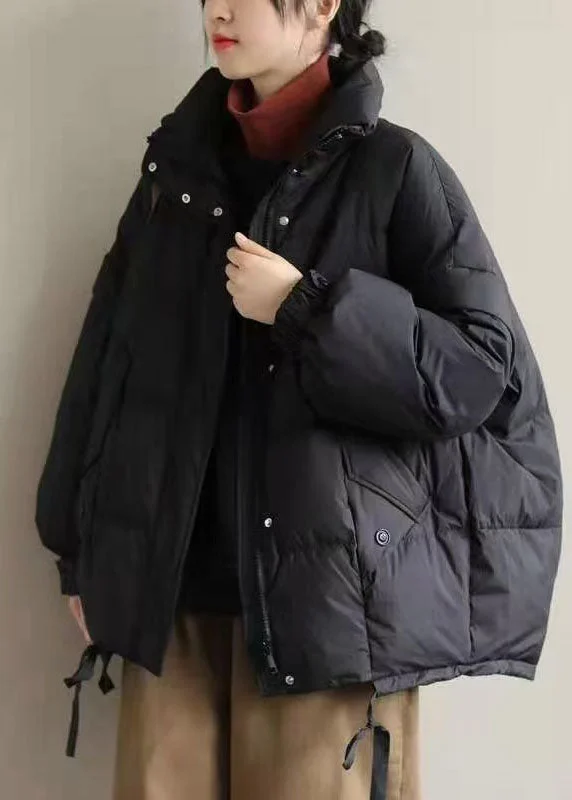 High-end Design Vintage Black Cinched Duck Down Down Coat Winter