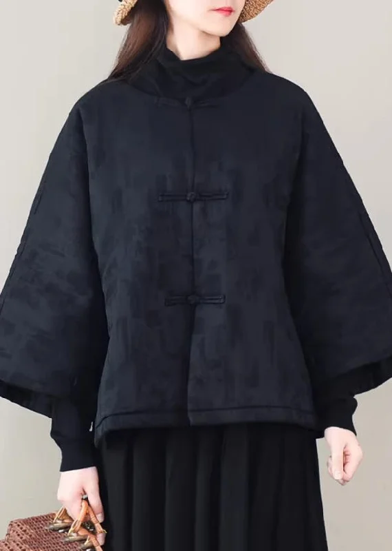 Double-sided Wear Vintage Black Oversized Jacquard Fine Cotton Filled Puffer Jacket Winter