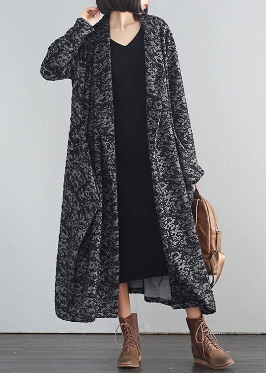 Must-have For Fashion Vintage Black V Neck Print Button Trench Coats Fall