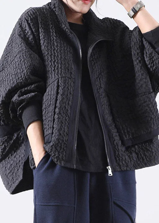 Romantic Temperament Vintage Black Zip Up Pockets Corduroy Jackets Spring