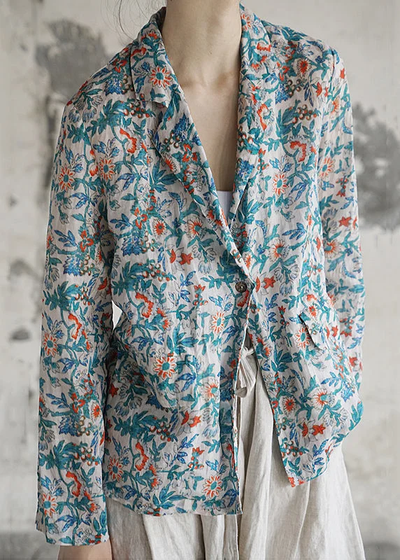 Warm Atmosphere Vintage Blue Button Print Patchwork Cotton Coats Fall