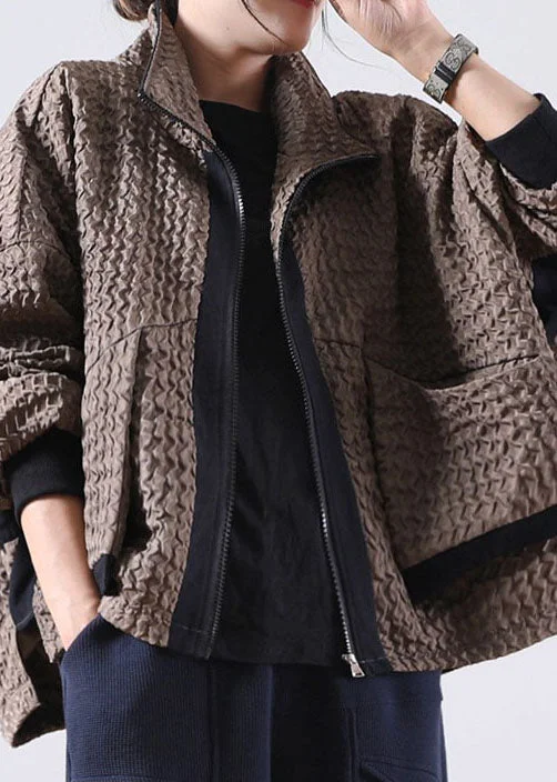 Luxury Fashion Vintage Caramel Zip Up low high design Corduroy Coat Spring