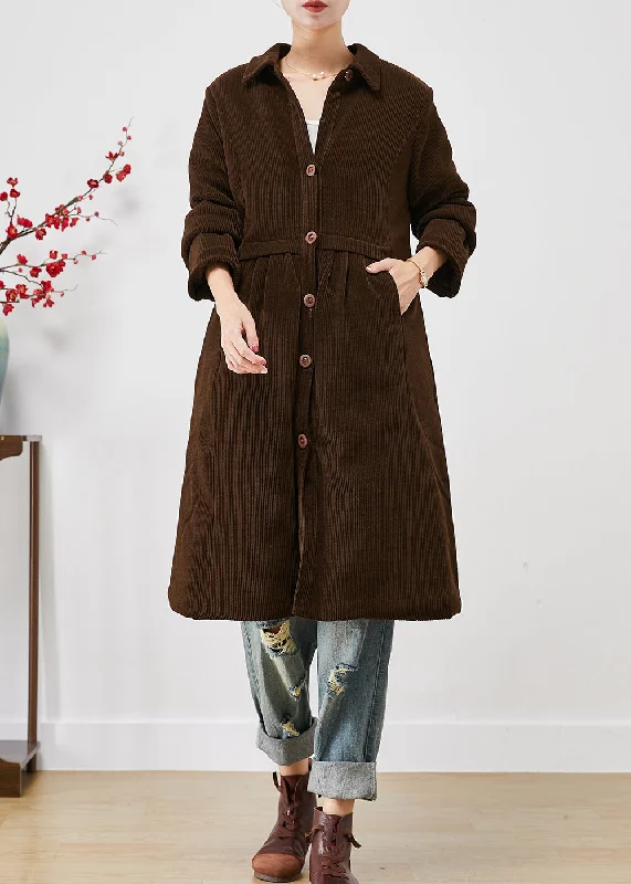 Exquisite Embroidery Vintage Chocolate Warm Fine Cotton Filled Corduroy Trench Coats Winter Exquisite Embroidery Vintage Chocolate Warm Fine Cotton Filled Corduroy Trench Coats Winter