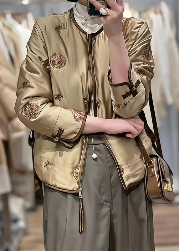 Urban Sense Vintage Coffee Embroideried Fine Cotton Filled Winter Coats