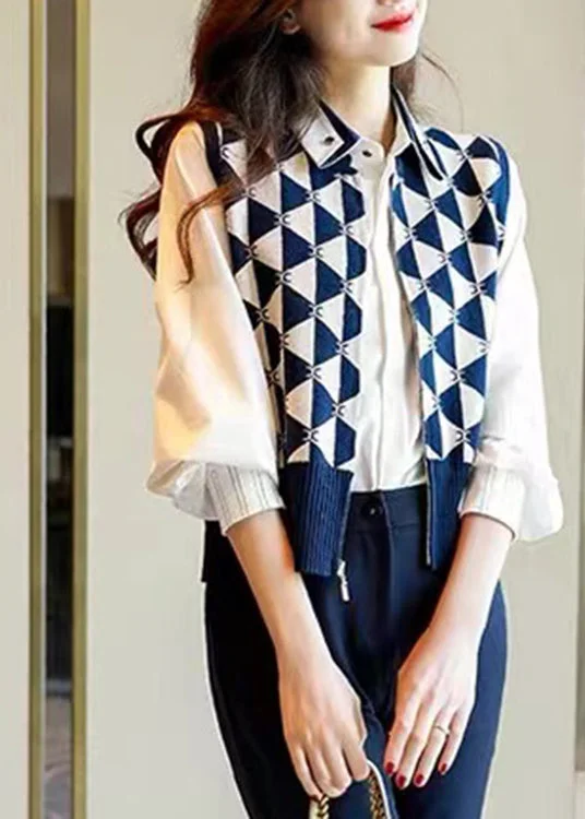 Low-key Luxury Vintage Navy Peter Pan Collar Asymmetrical Knit waistcoat Sleeve
