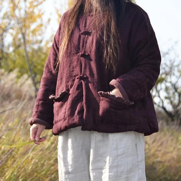 Simple Solid Color Vintage Parkas Autumn Winter New One Size Stand Collar Cotton Liner Coats