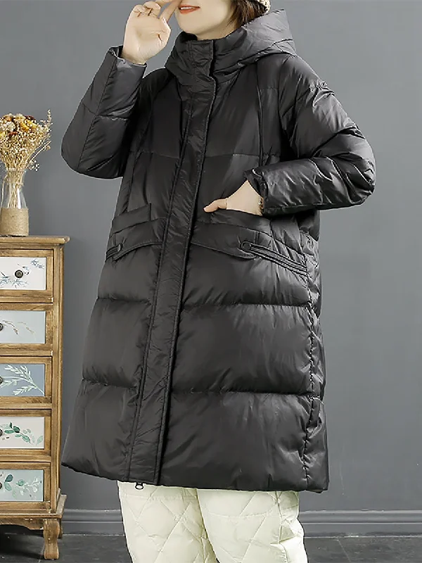 Winter Solid Warm Loose Hooded Down Coat