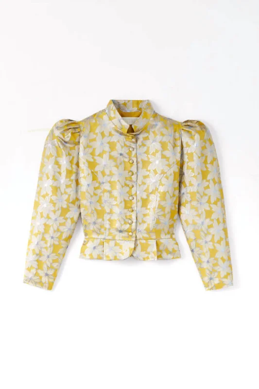 French Retro Women's Amoako Lilium Jacquard Jacket In Yellow/blue