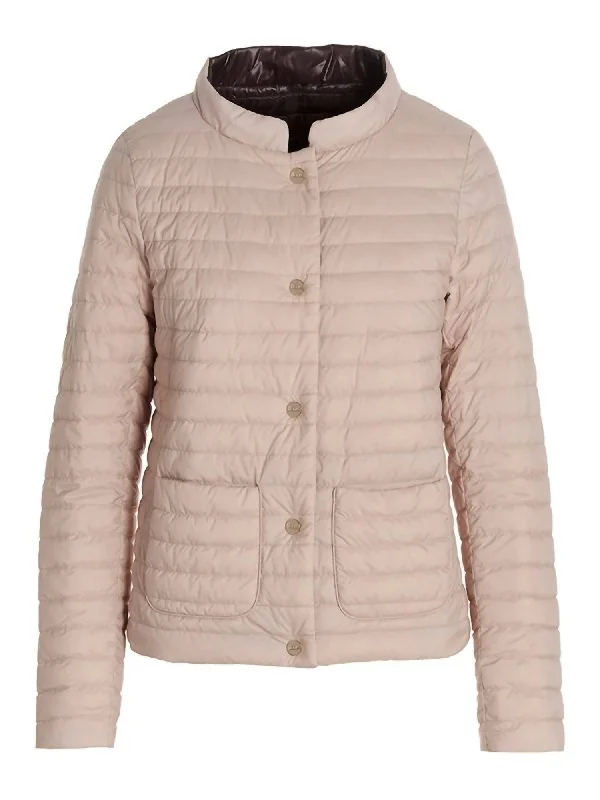 Romantic And Fresh Women's Reversible Puffer Jacket In Pink-Raisin