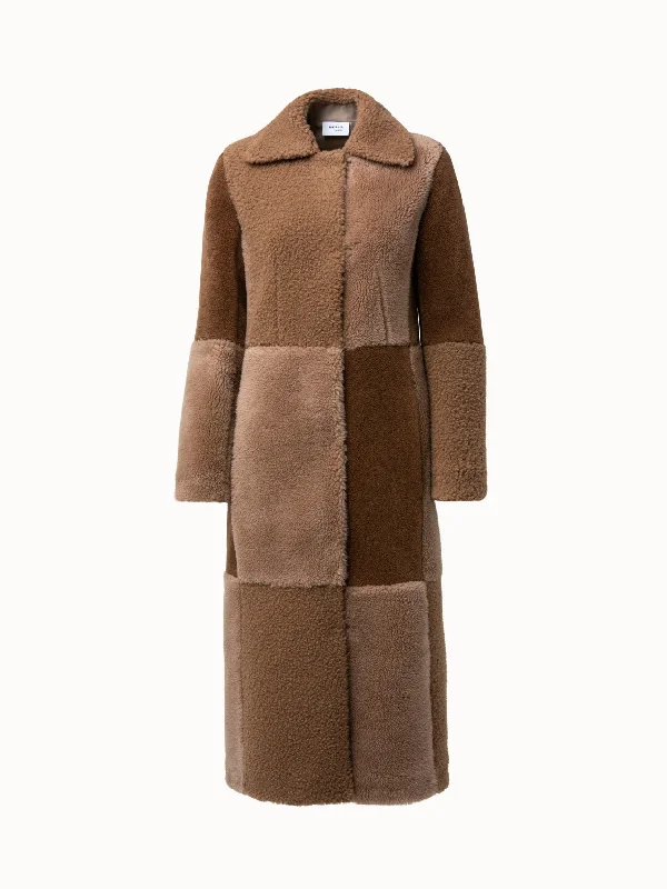 Relaxed And Casual Wool Faux Fur Patchwork Coat