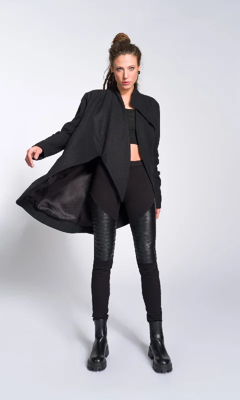 French Style Wool Felt Coat with Asymmetric Tiered Closure