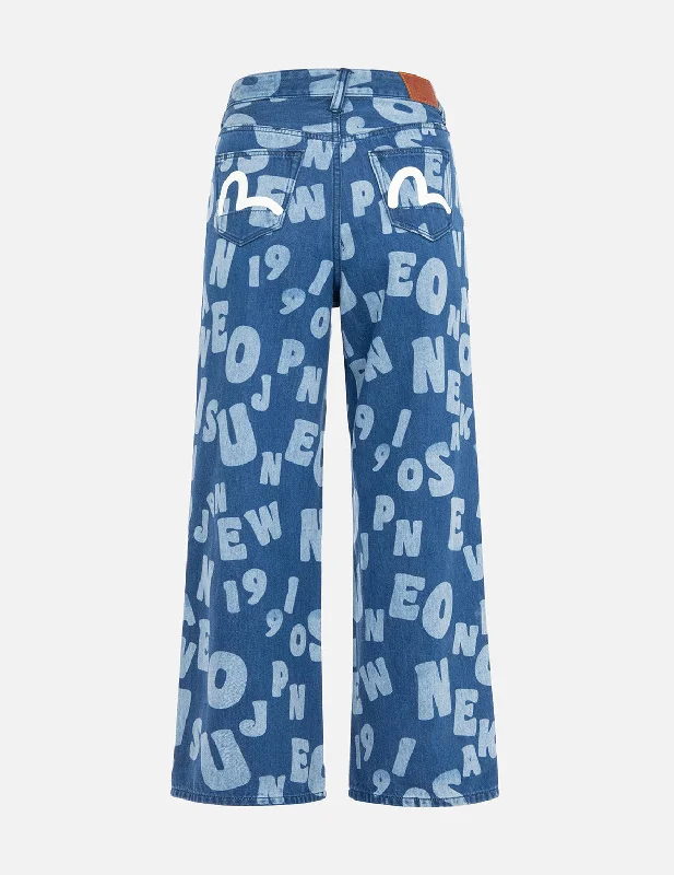 Breezy Outfits 满地字母拔染印花宽版牛仔裤