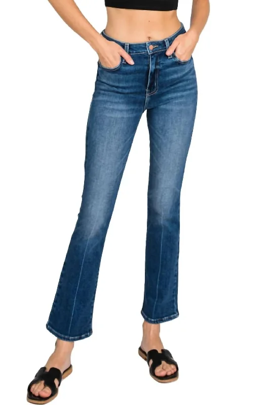 Chic Comfort Bambino Creased Line Cropped Baby Flare Jeans In Dark