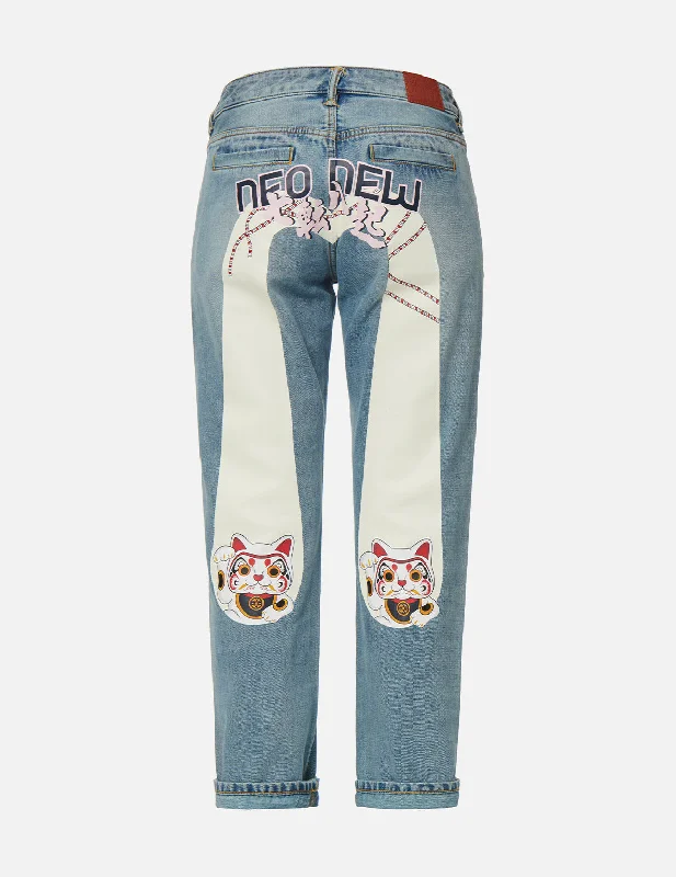 Perfect Tailoring 招财猫大M印花男友款牛仔裤