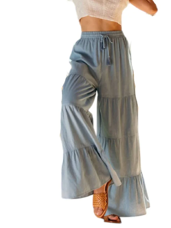 Soft Tops High Waist Boho Flair Denim Pants In Light Blue