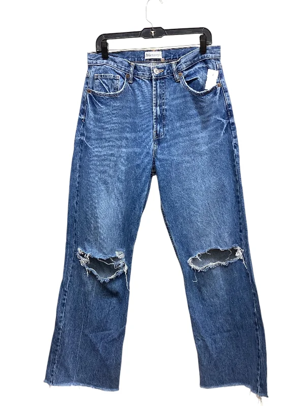 Jeans Straight By Zara In Blue Denim, Size: 10