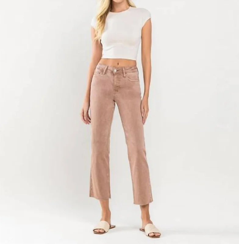 Exquisite Embroidery Leading Mid Rise Stretch Straight Jeans In Brown/khaki