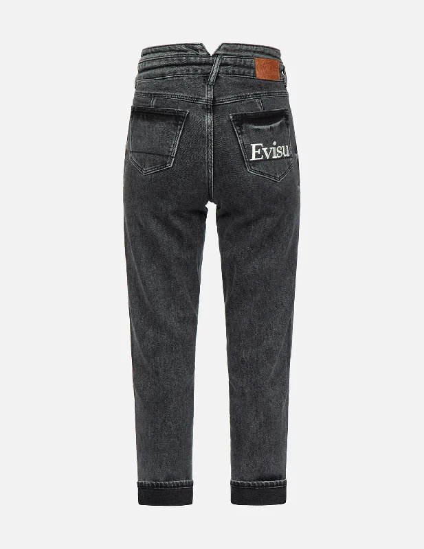 Elegant Fit 标志刺绣锥形牛仔裤