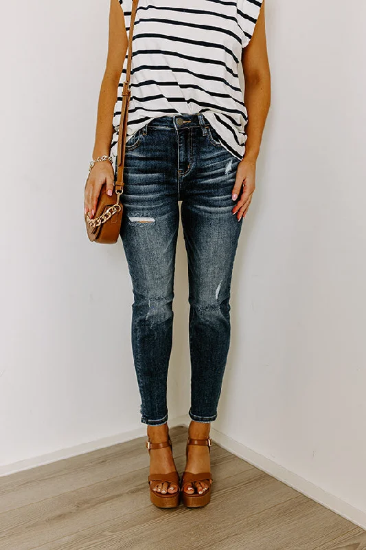 Eye-catching Personality Risen The Hartlen High Waist Distressed Jean in Dark Wash