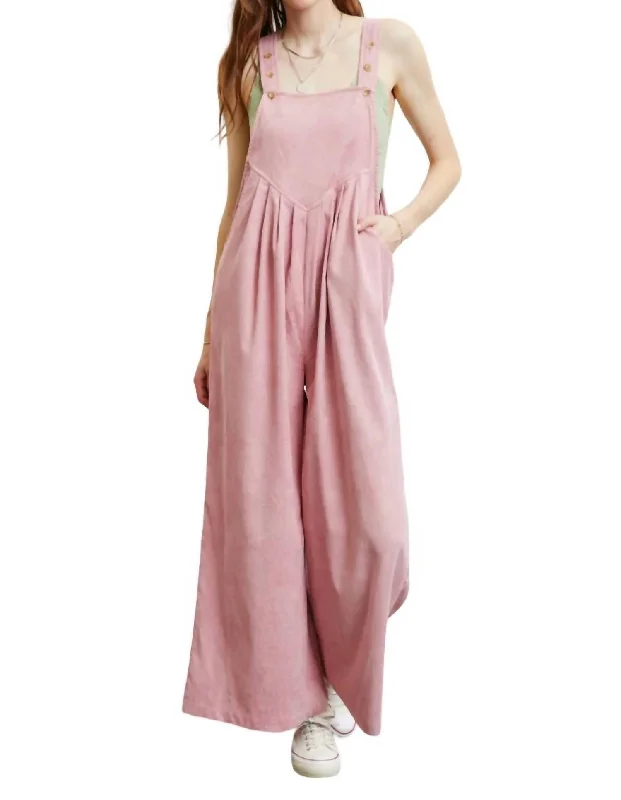 Comfortable Tops Willow Corduroy Overalls In Powder Pink