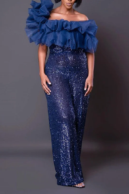Elegant Casuals Elegant Mesh Sequin Panel Jumpsuit