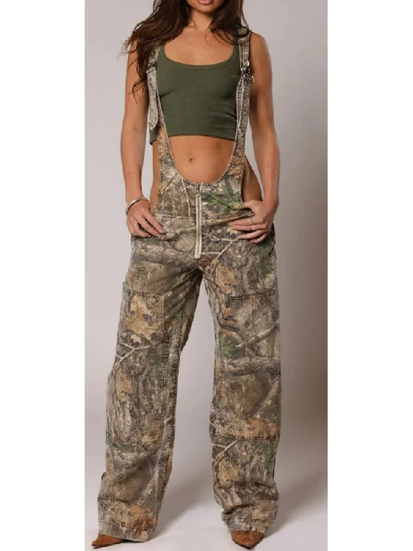 Breezy Comfort Camouflage Print Loose Ankle Strap Overalls