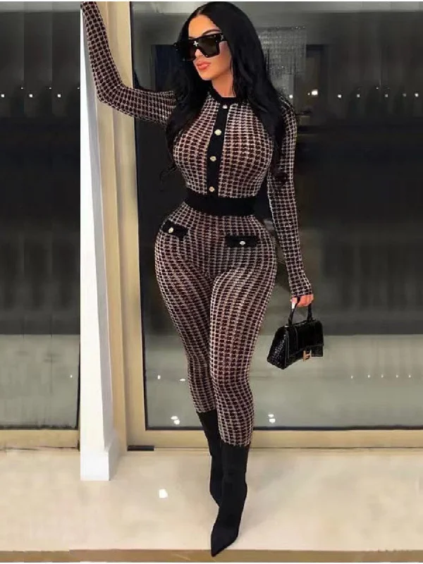 Fashion And Simplicity Color Matching Print Buckle Patchwork Jumpsuits