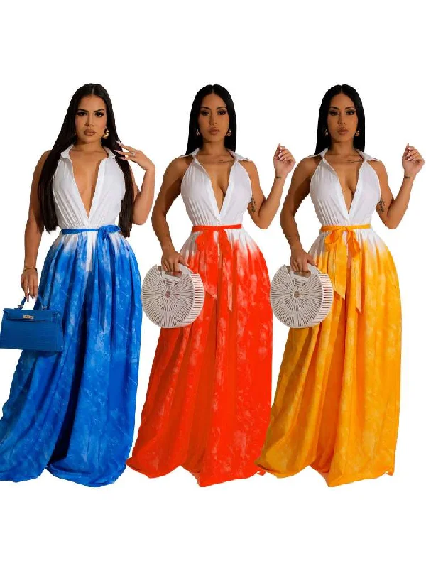 Soft Wearables Colorblock Bandage Wide Leg Jumpsuits