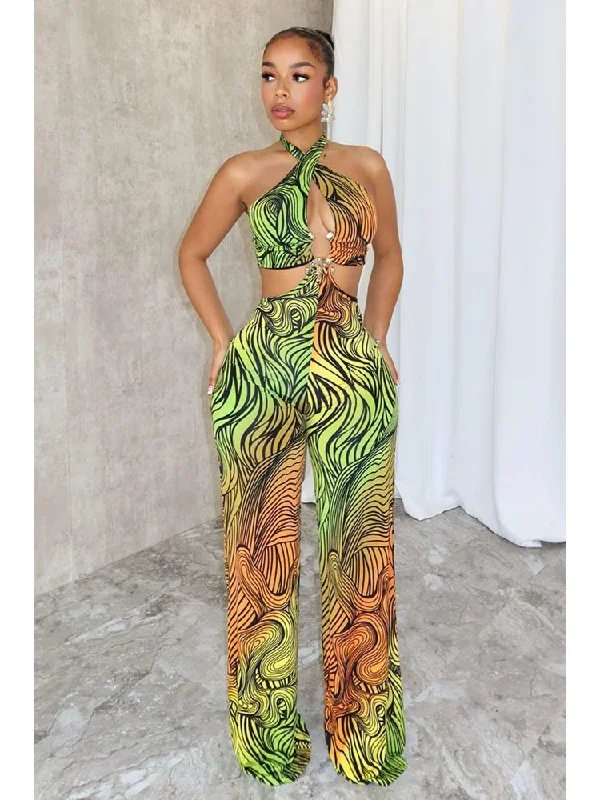 Simple Looks Colorblock Metal Decor Backless Jumpsuits