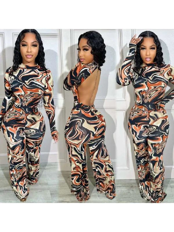 Luxury Fashion Contrast Color Ripple Backless Jumpsuits