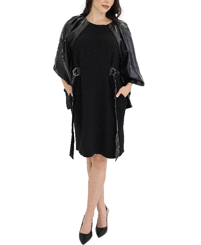 Comfortable down Dress w/ Faux Leather Sleeves