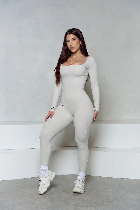 Eggshell Square Neck Long Sleeve Jumpsuit