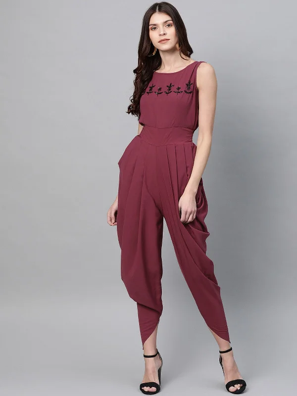 Unique Design Intricate Hand Embroidered Cowl Jumpsuit