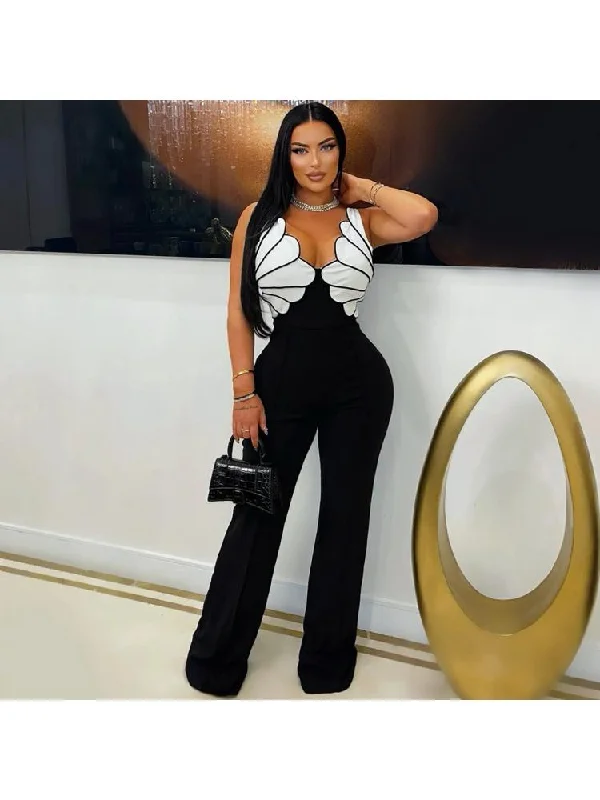 Retro Fashion Funky Colorblock Butterfly Pattern Sleeveless Jumpsuits
