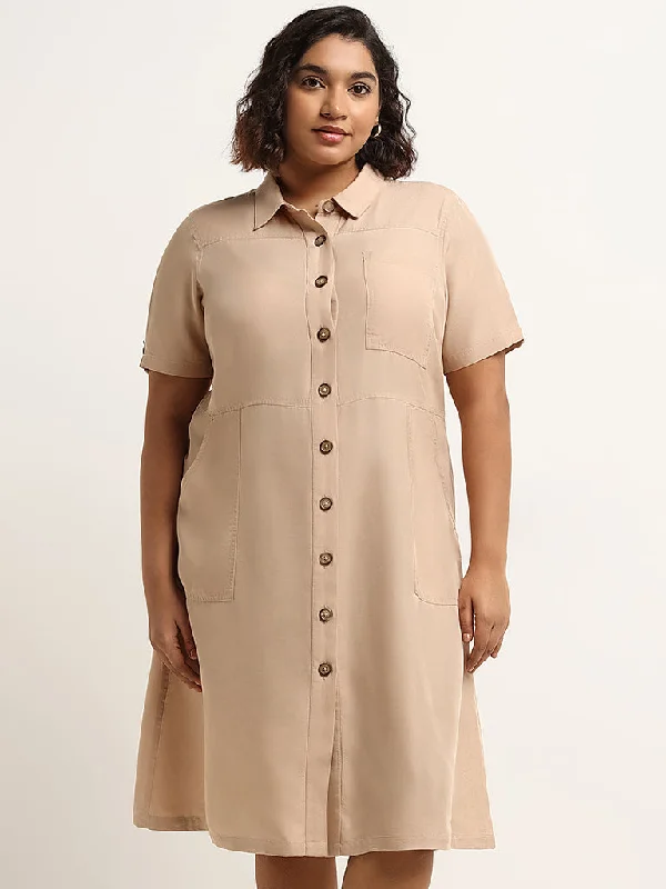 Fashion Comfort Gia Beige Button Down Shirt Dress
